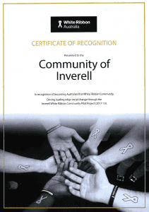 White Ribbon Australia's Certificate of Recognition - Community of Inverell