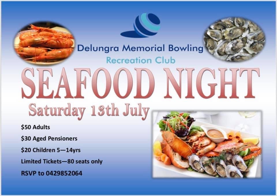 Delungra Memorial Bowling Club Seafood Night, 13 July 2019