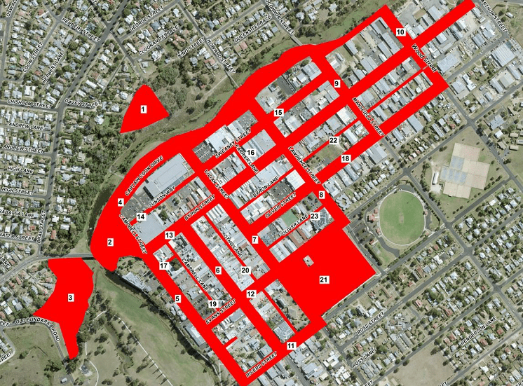 Image: Inverell CBD alcohol-free zones are marked in red.